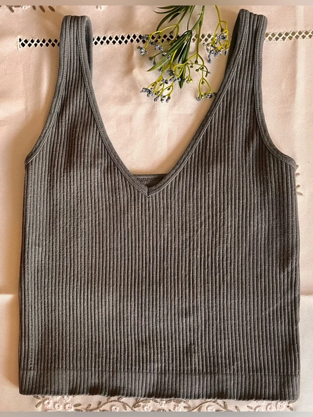FREE PEOPLE Solid Rib Grey Cropped Tank Top - Picture 6 of 9